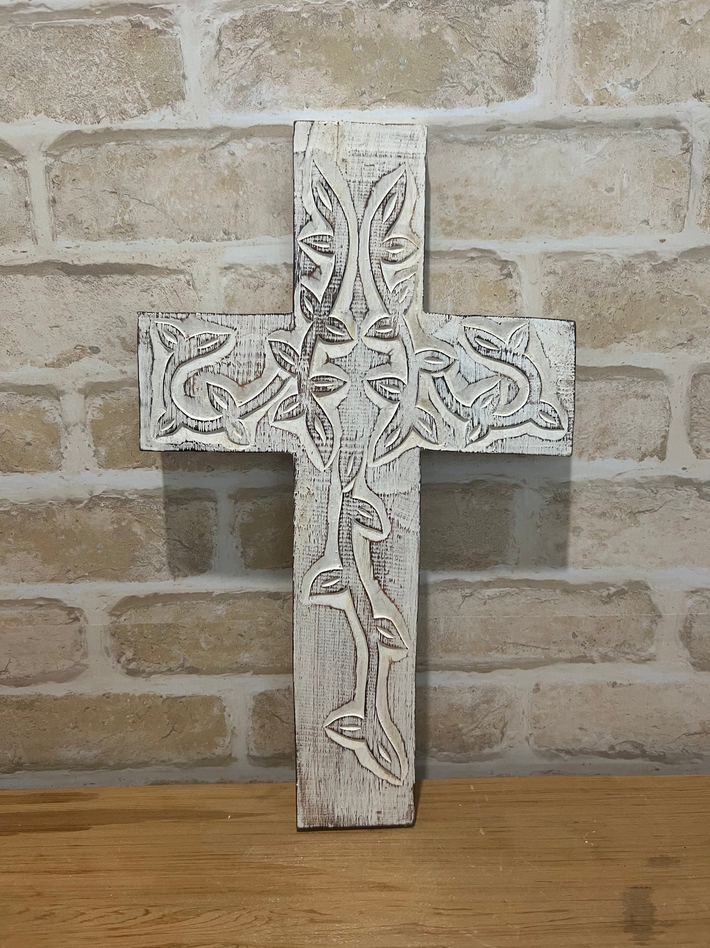 Carved White Wooden Cross