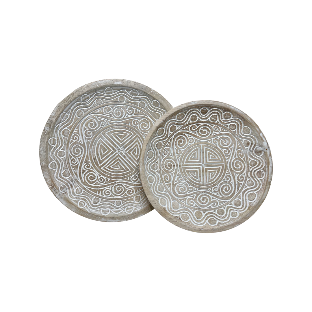 Ani Carved Timber Plate Whitewash 2 sizes