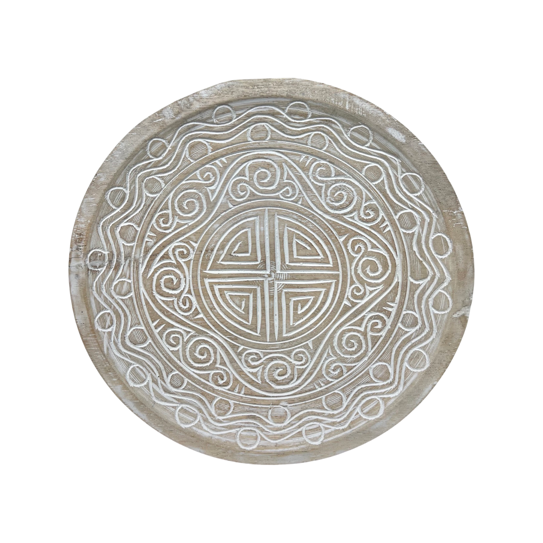 Ani Carved Timber Plate Whitewash 2 sizes