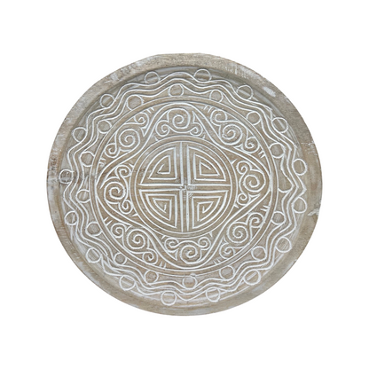 Ani Carved Timber Plate Whitewash 2 sizes