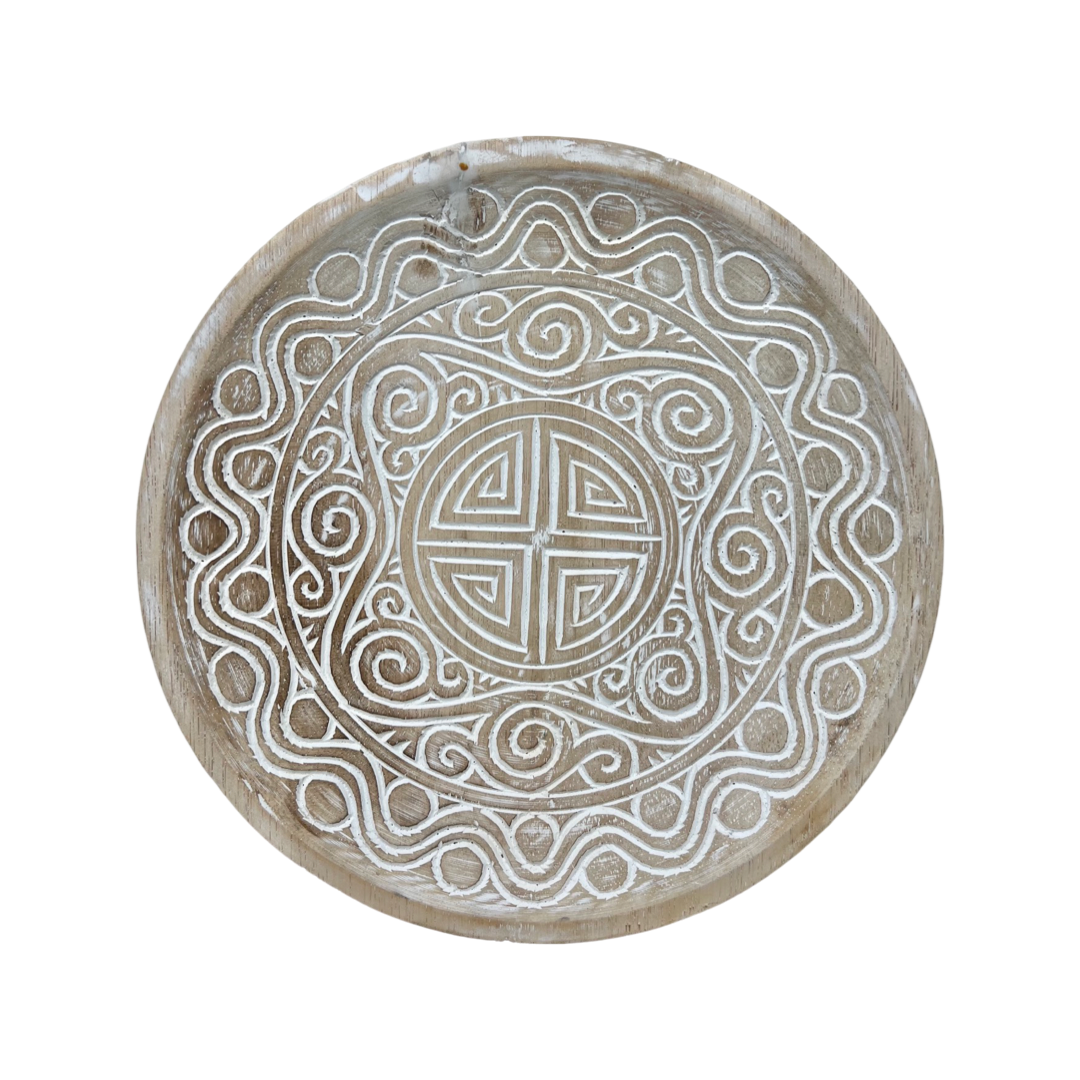 Ani Carved Timber Plate Whitewash 2 sizes