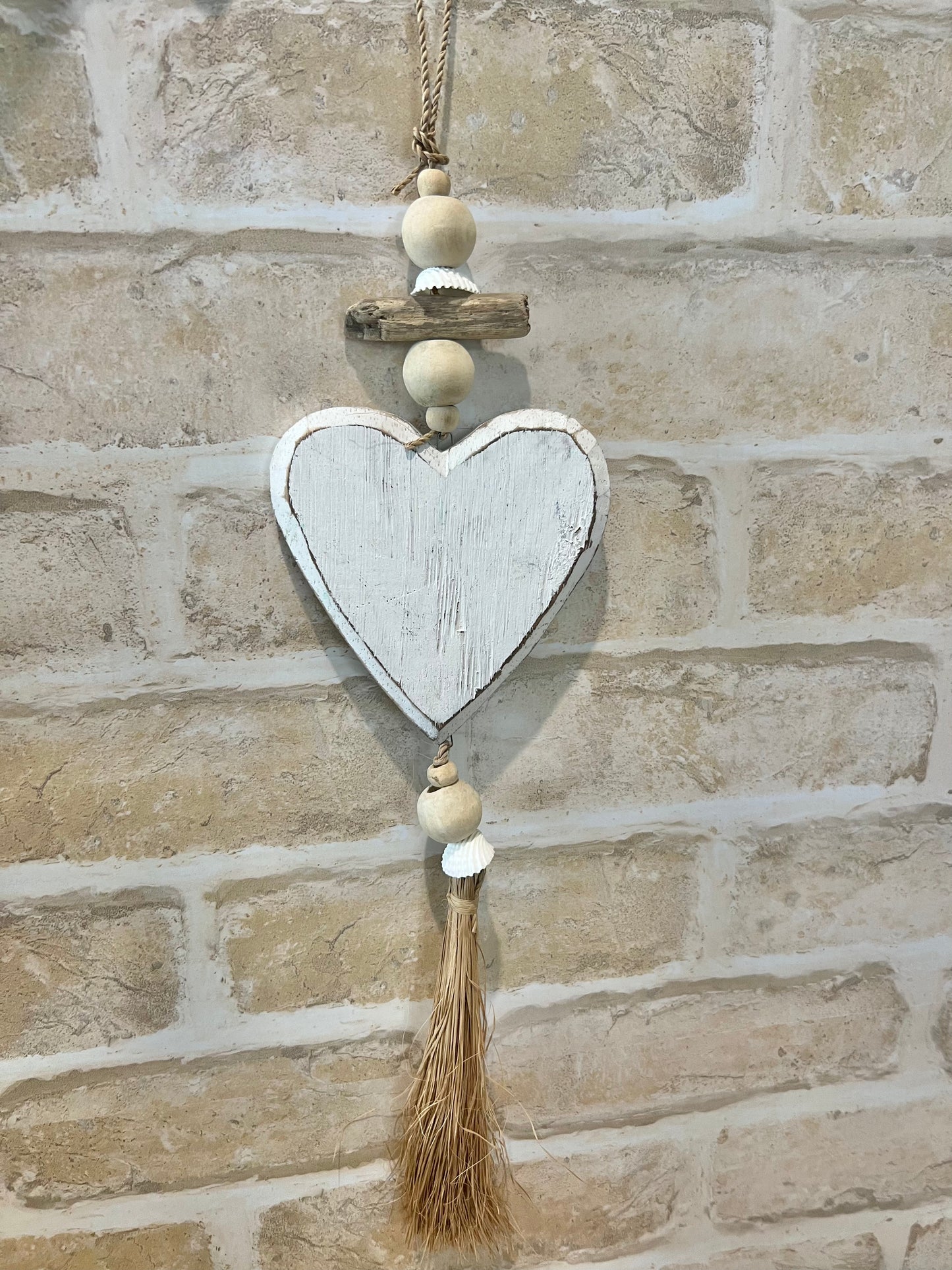 Heart Tassel Garland White with Shells