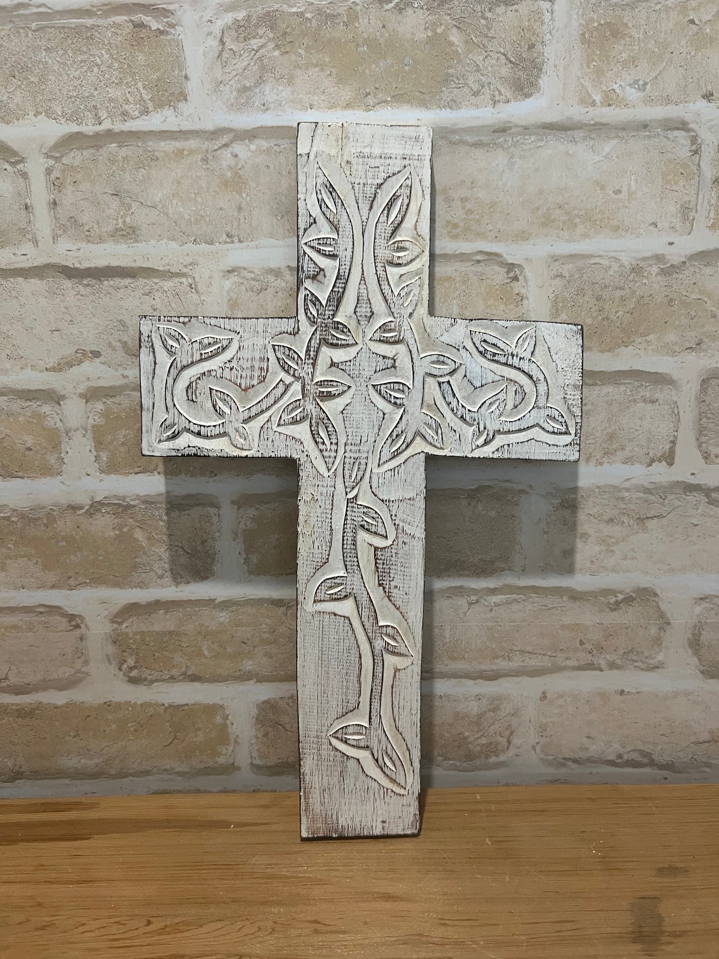 Carved White Wooden Cross