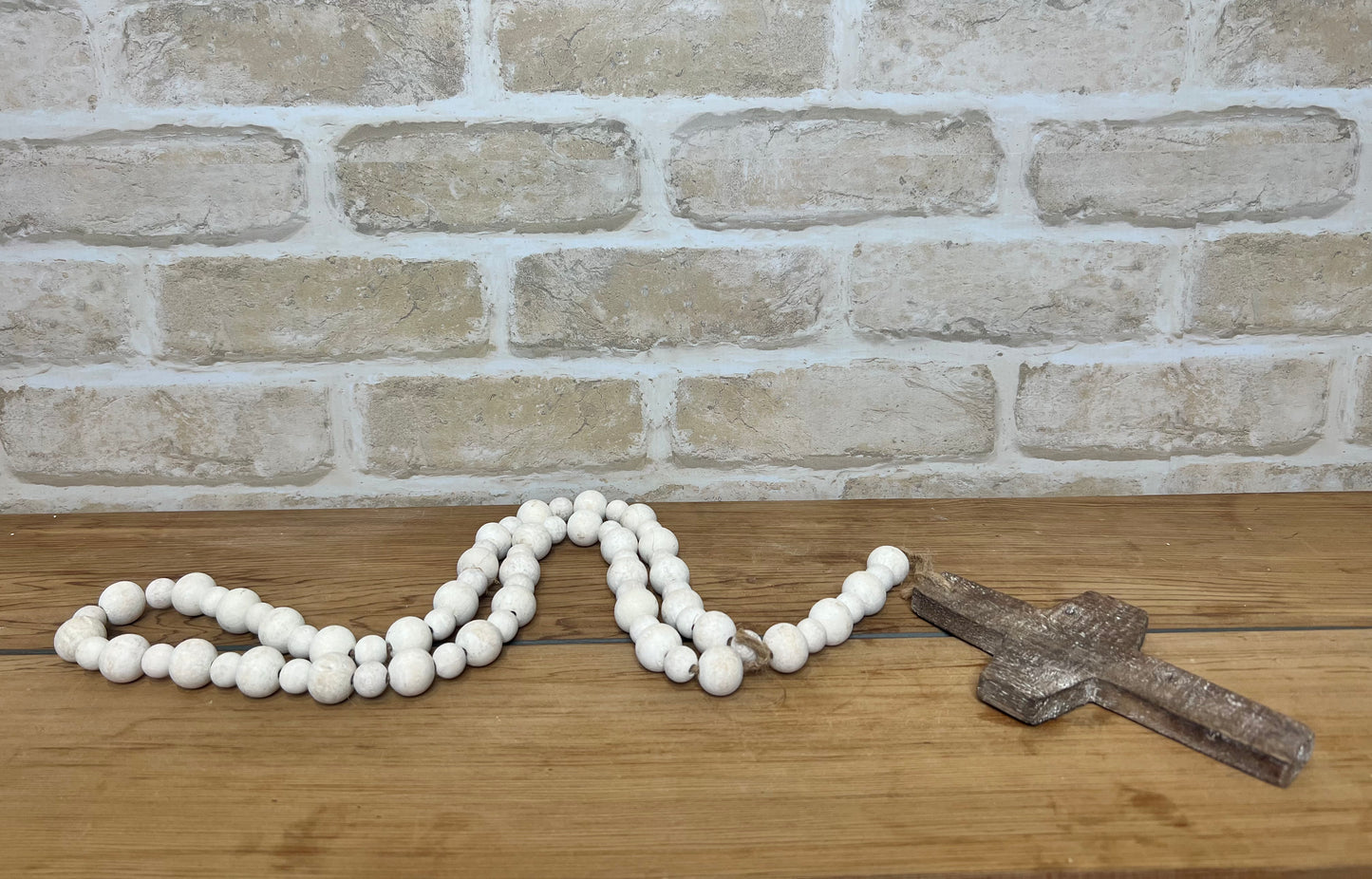 Wooden Bead Garland with Natural Cross