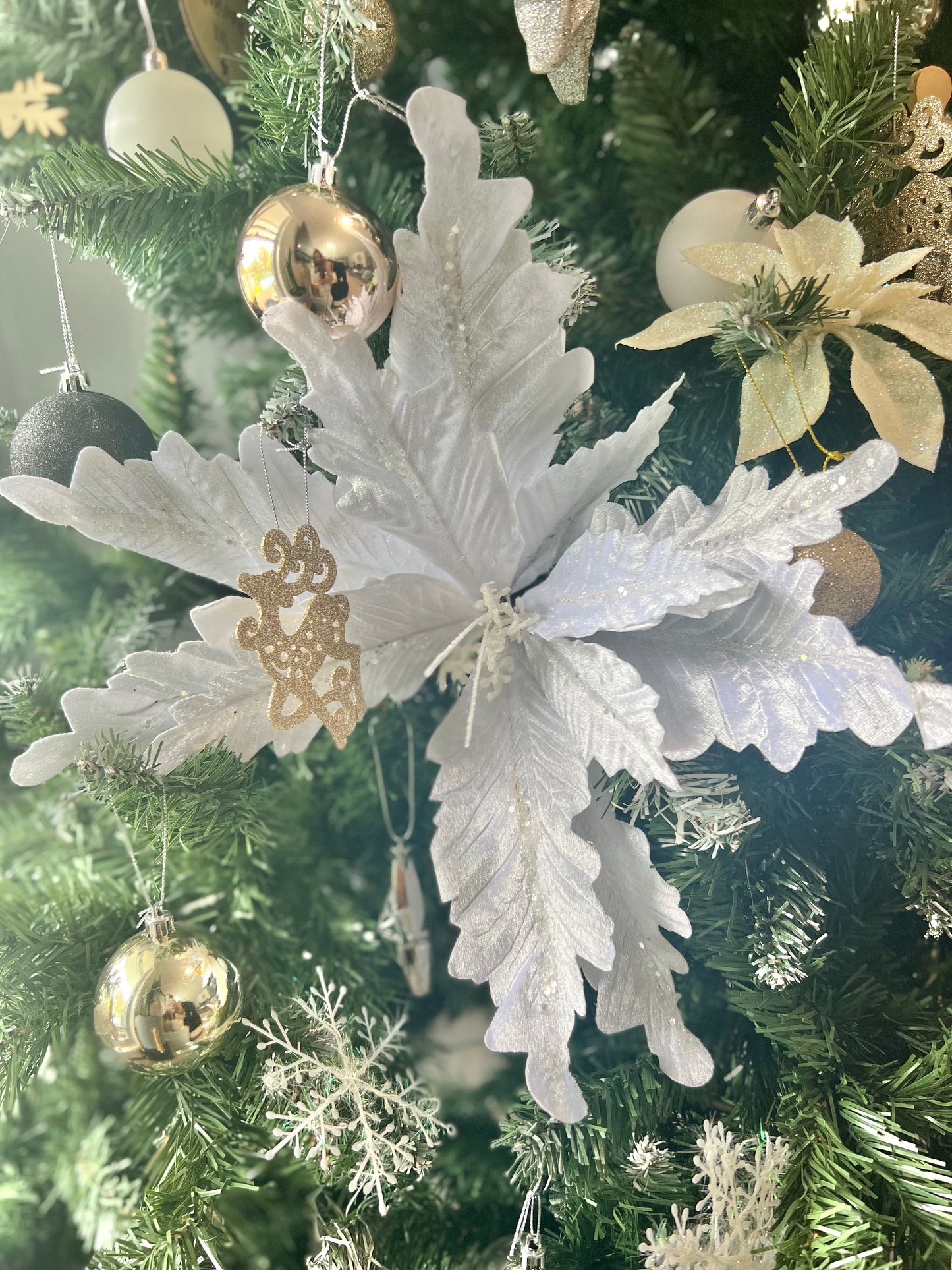 Glitter and White Poinsettia - Christmas