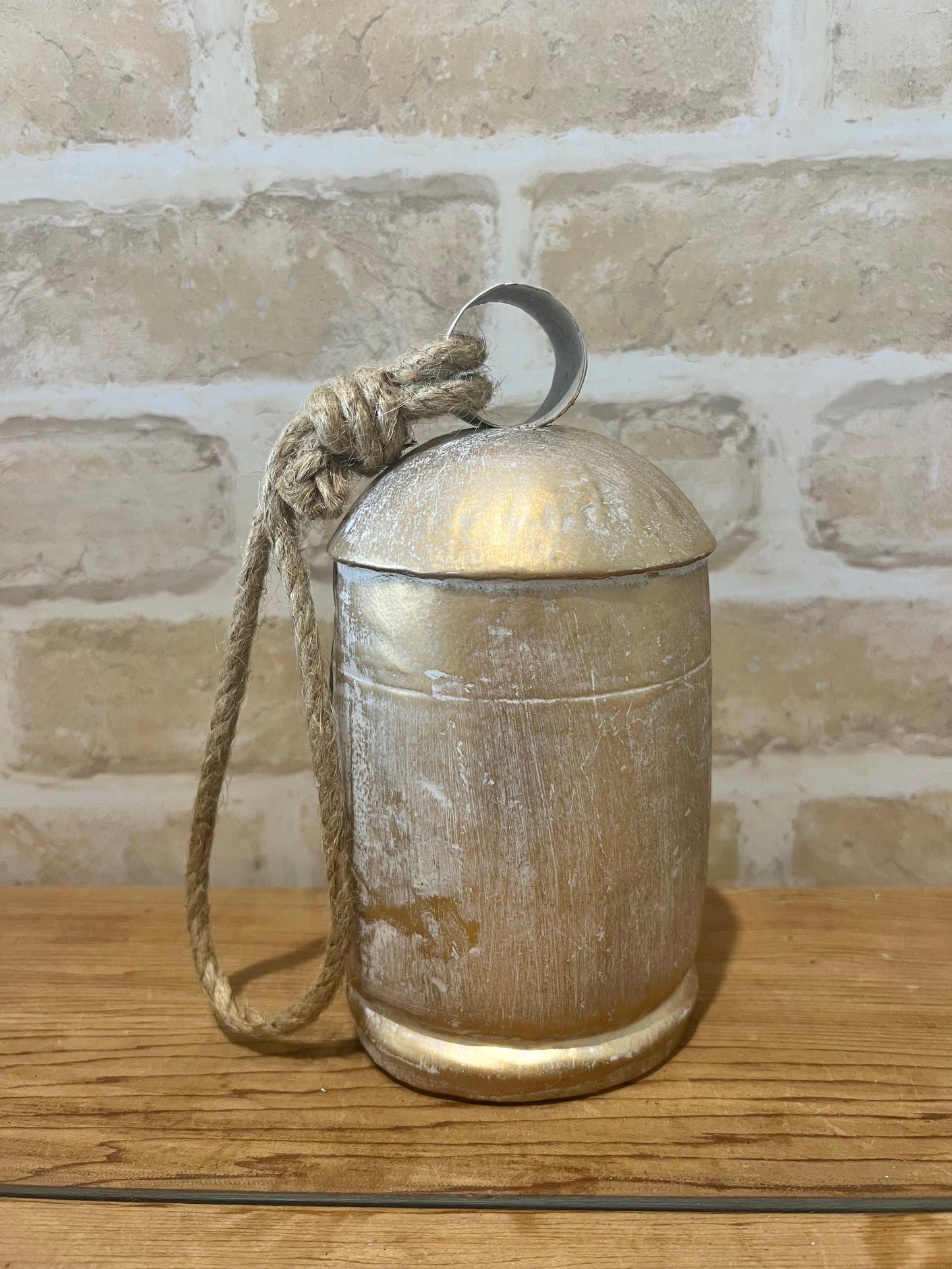 Metal Bell with Jute Rope Whitewash Asst Sizes