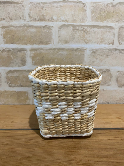 Square Wicker Planter Basket Natural White