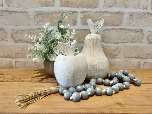 Wooden Beaded Garland with Twine Tassel Grey