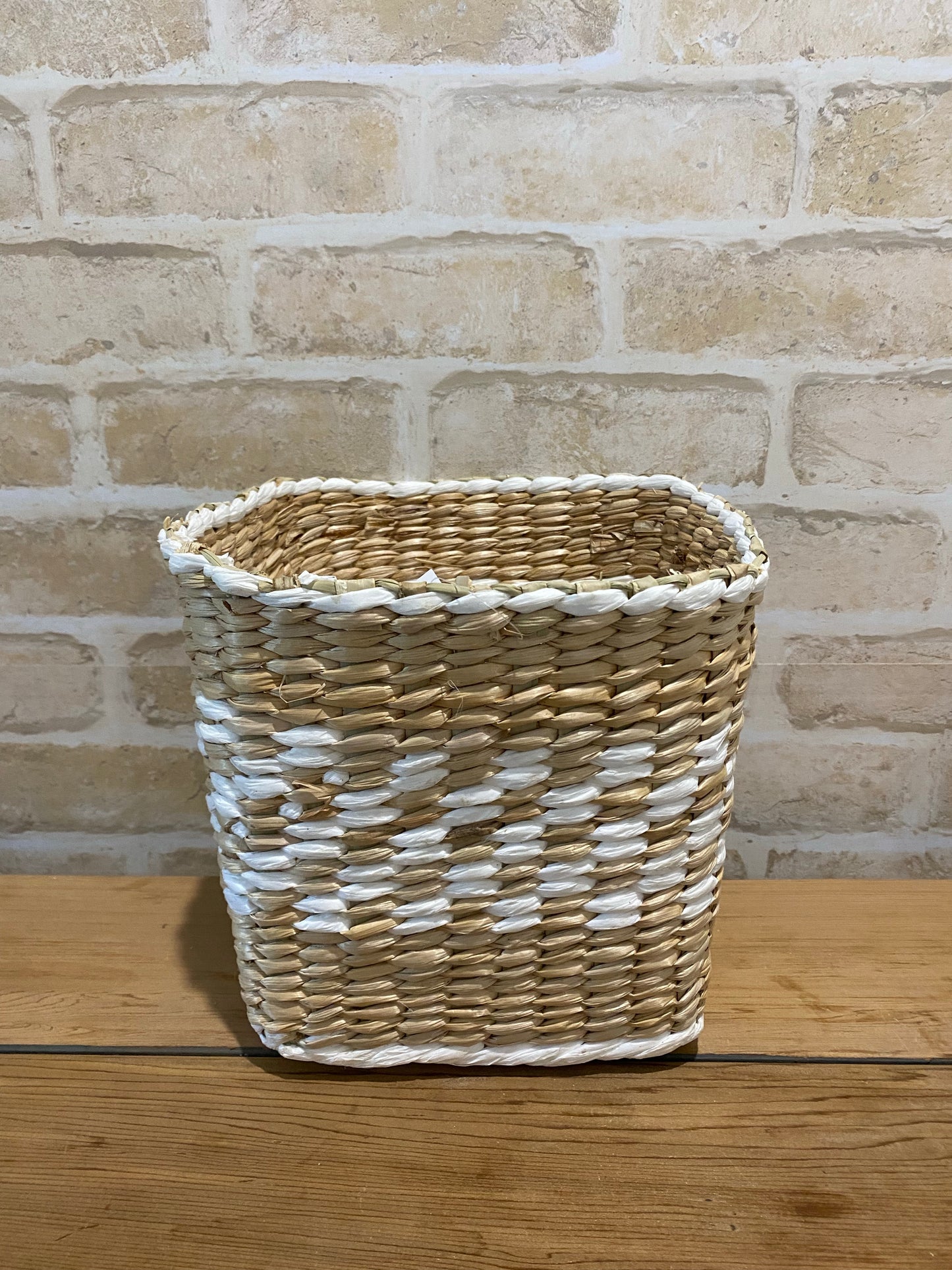 Square Wicker Planter Basket Natural White