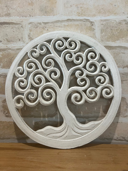 Carved Tree of Life Circle White