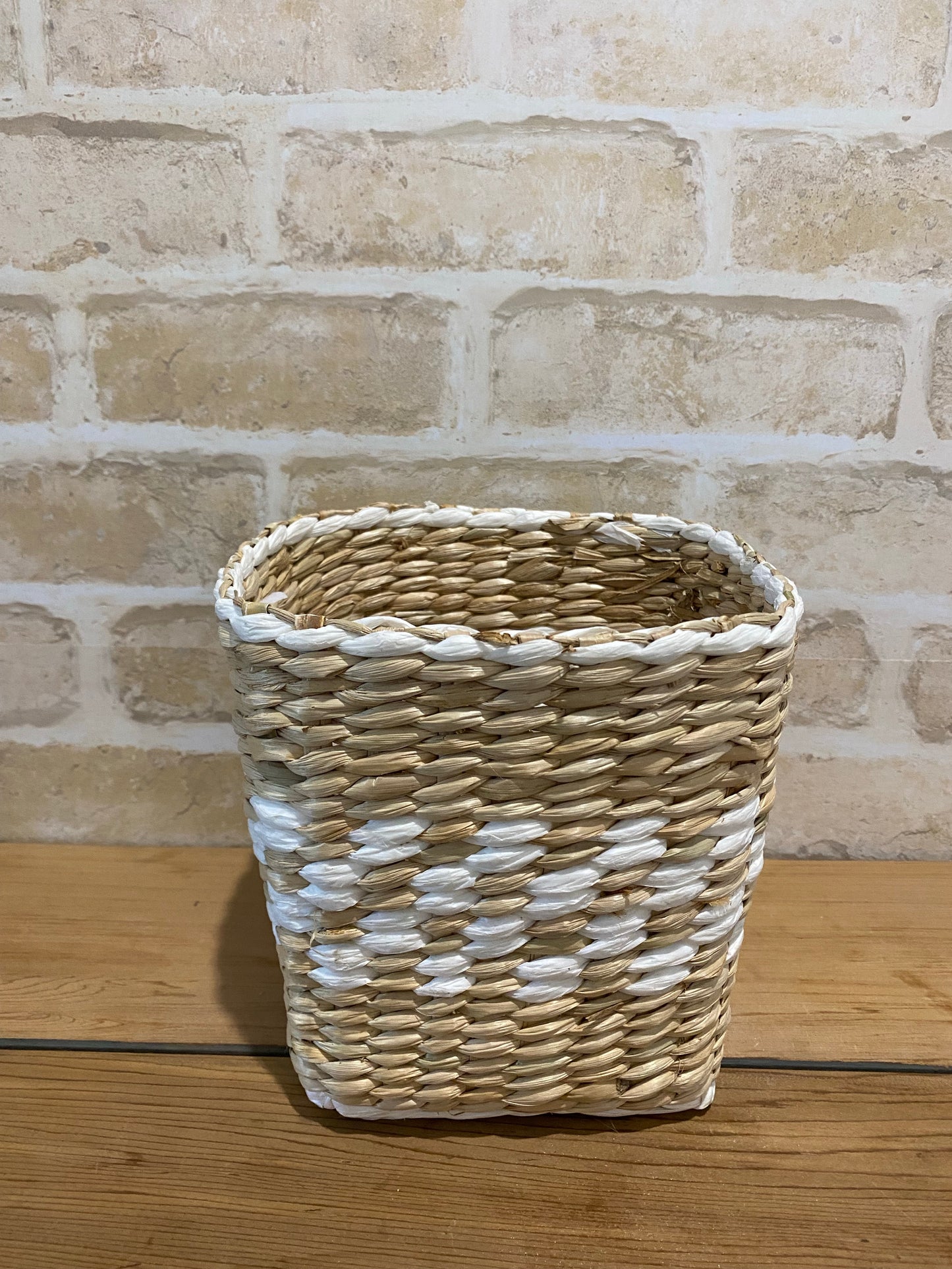 Square Wicker Planter Basket Natural White