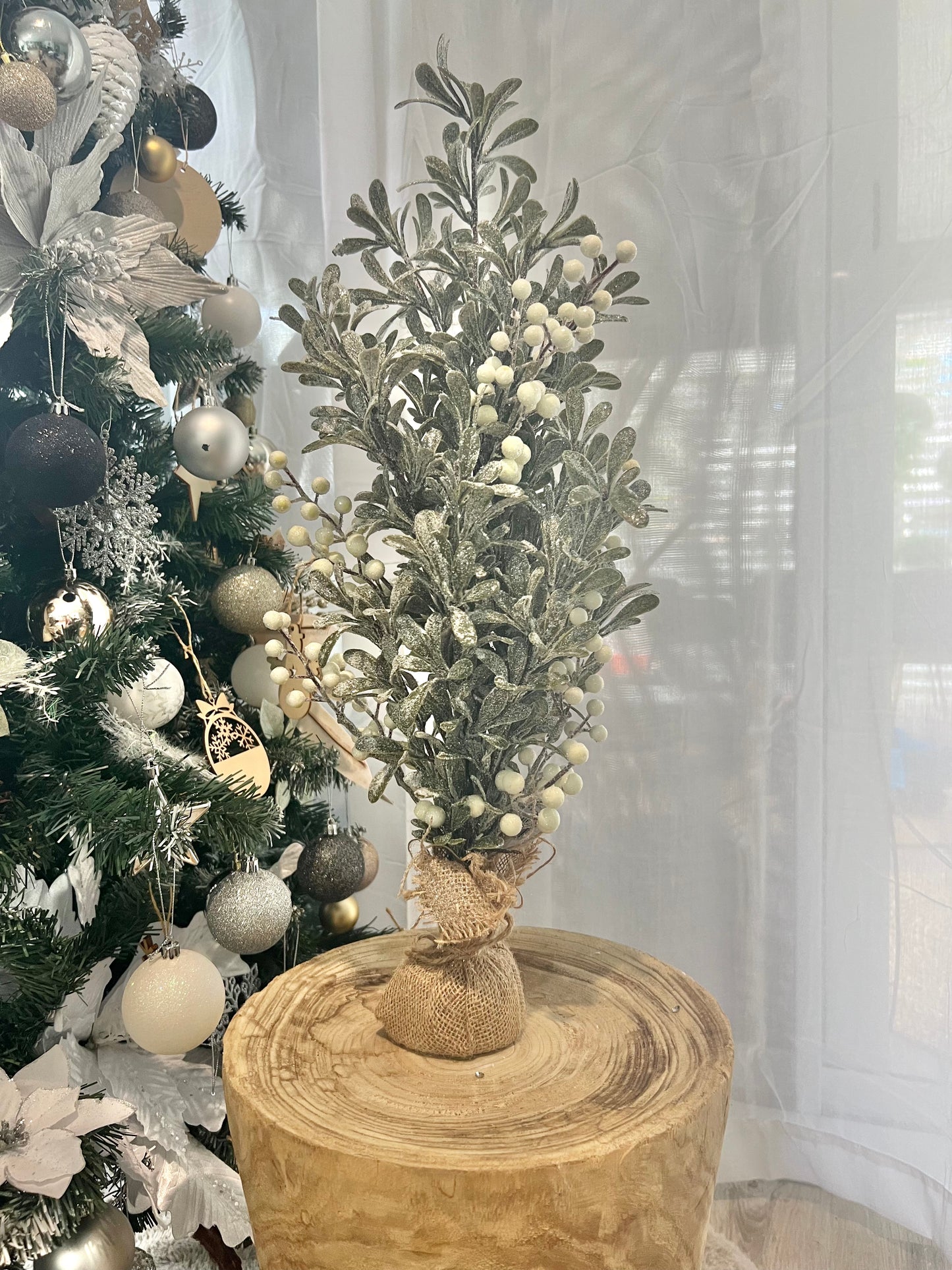 Burlap Tree with Pearl Snow