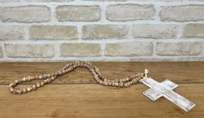 Wooden Bead Garland with White Cross