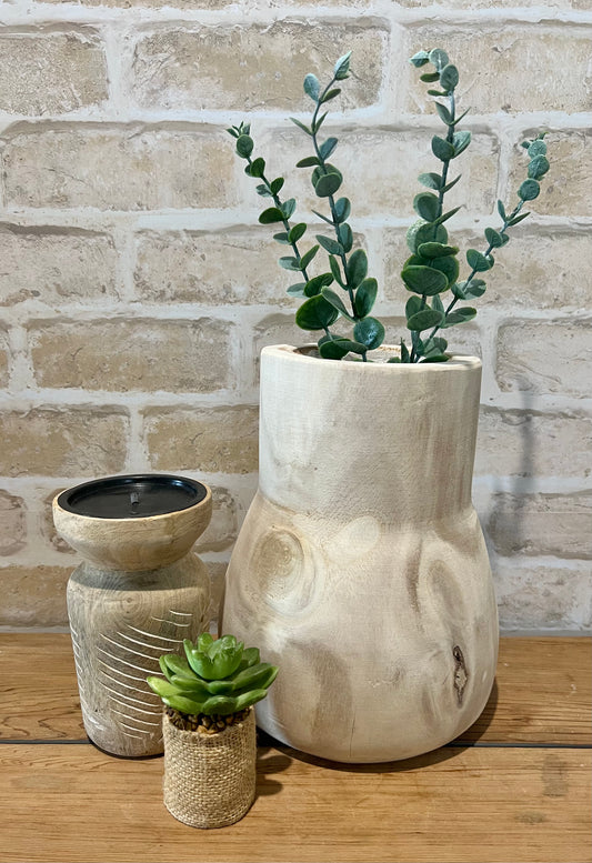 Wooden Kettle Pot Planter Natural