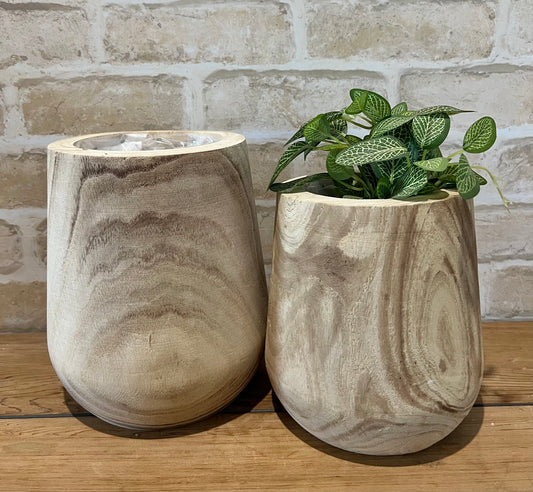 Wooden Belly Pot Planter Natural