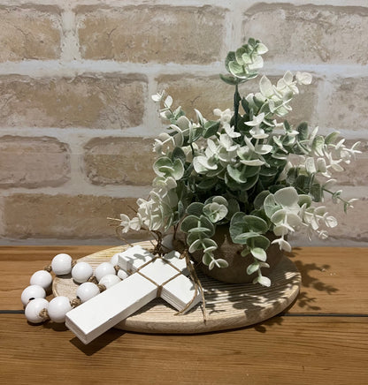 White Wooden Cross with Beads